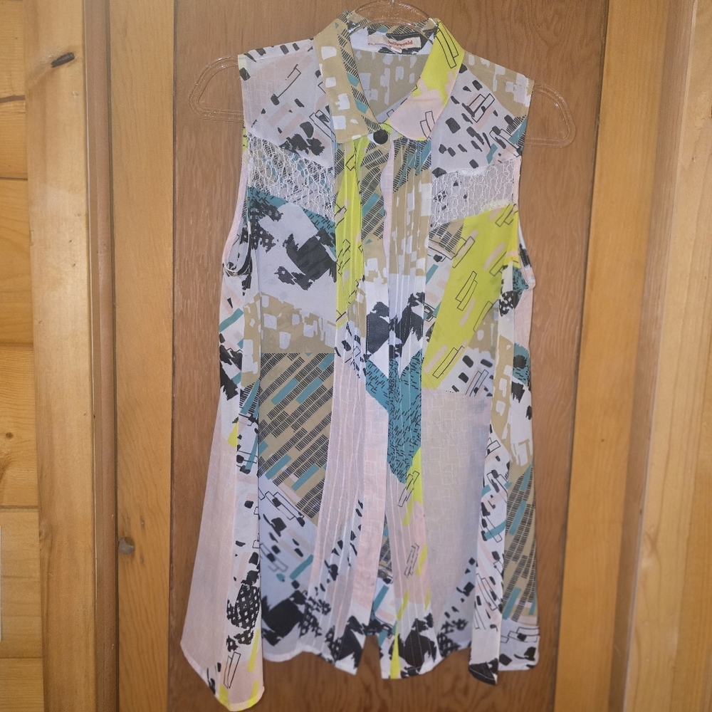 Hollywould size XS oversized printed sheer flowy loose fit tunic tank top